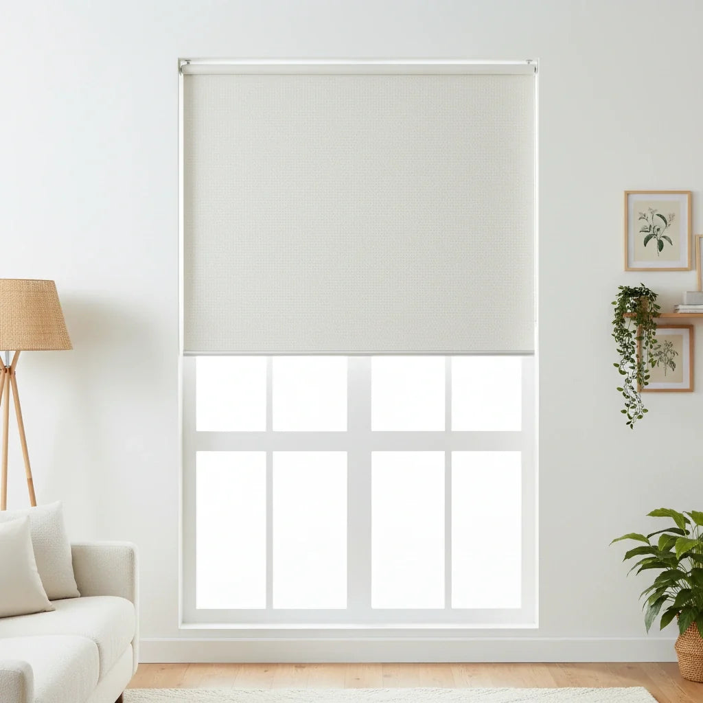 Custom cordless roller shades for windows — light filtering and blackout options, made to measure for US, Canada and Australia homes