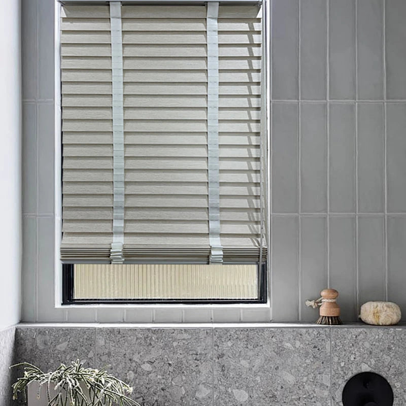 Custom Waterproof Cordless Faux Wood Blinds for Bathrooms and Kitchens