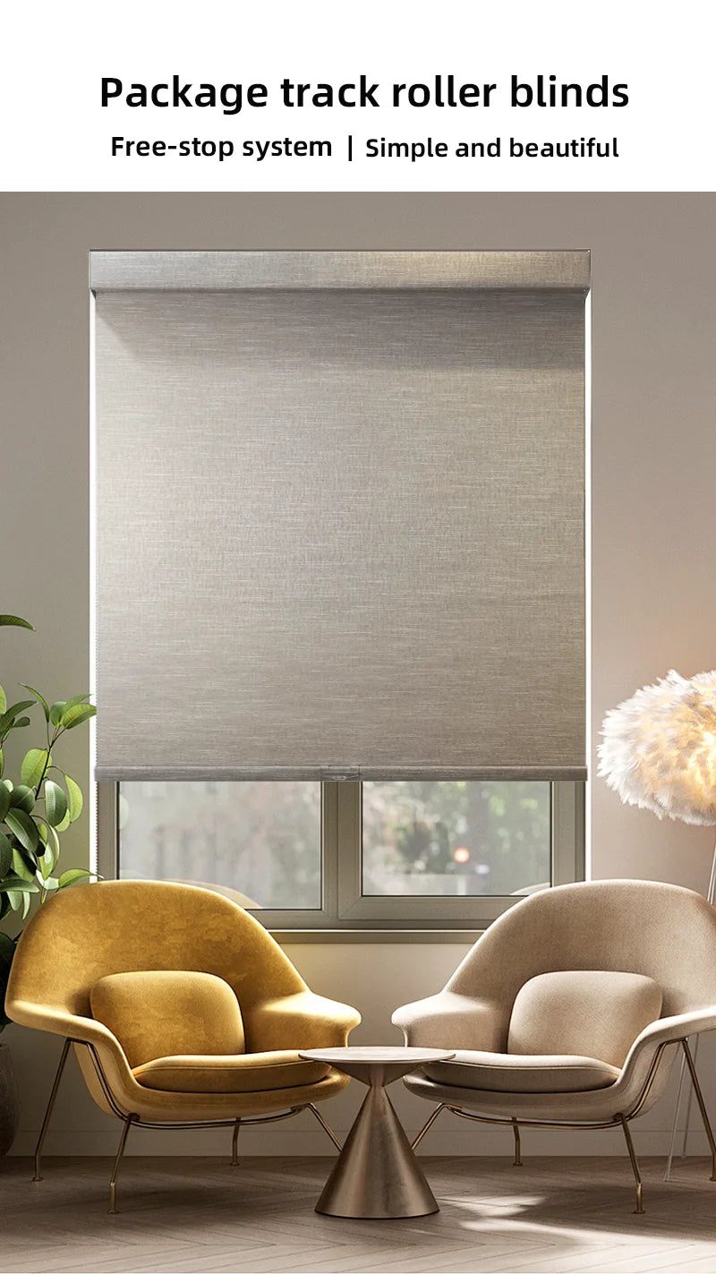 Cordless blackout roller shades fully lowered in dark bedroom — thermal insulation custom window treatment for US, Canada and Australia homes
