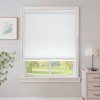 Up-down honeycomb shade with semi-blackout fabric, diffuses daylight gently