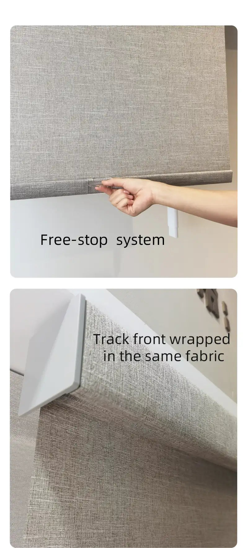 Blackout roller shades raised showing compact roll profile — custom cordless thermal window blinds for bedrooms and nurseries
