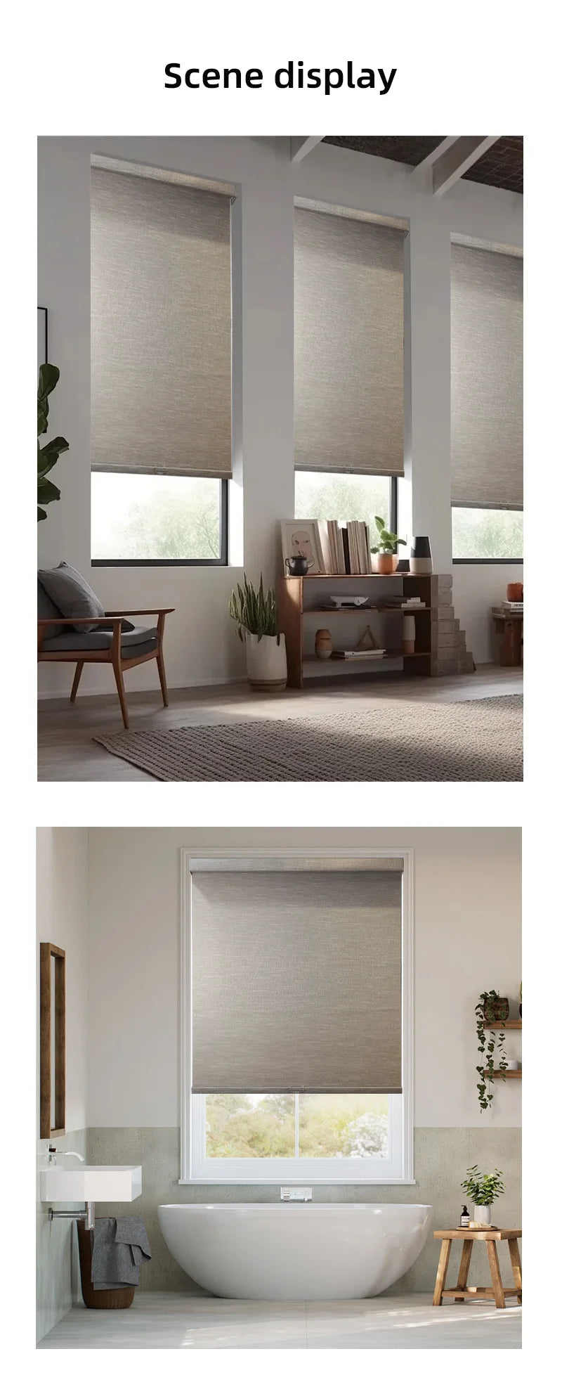 Thermal blackout roller shades side view showing precise window fit — custom made-to-measure cordless window blinds
