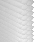 Close up of white honeycomb cellular shade fabric showing air trapping insulating hexagonal cell structure
