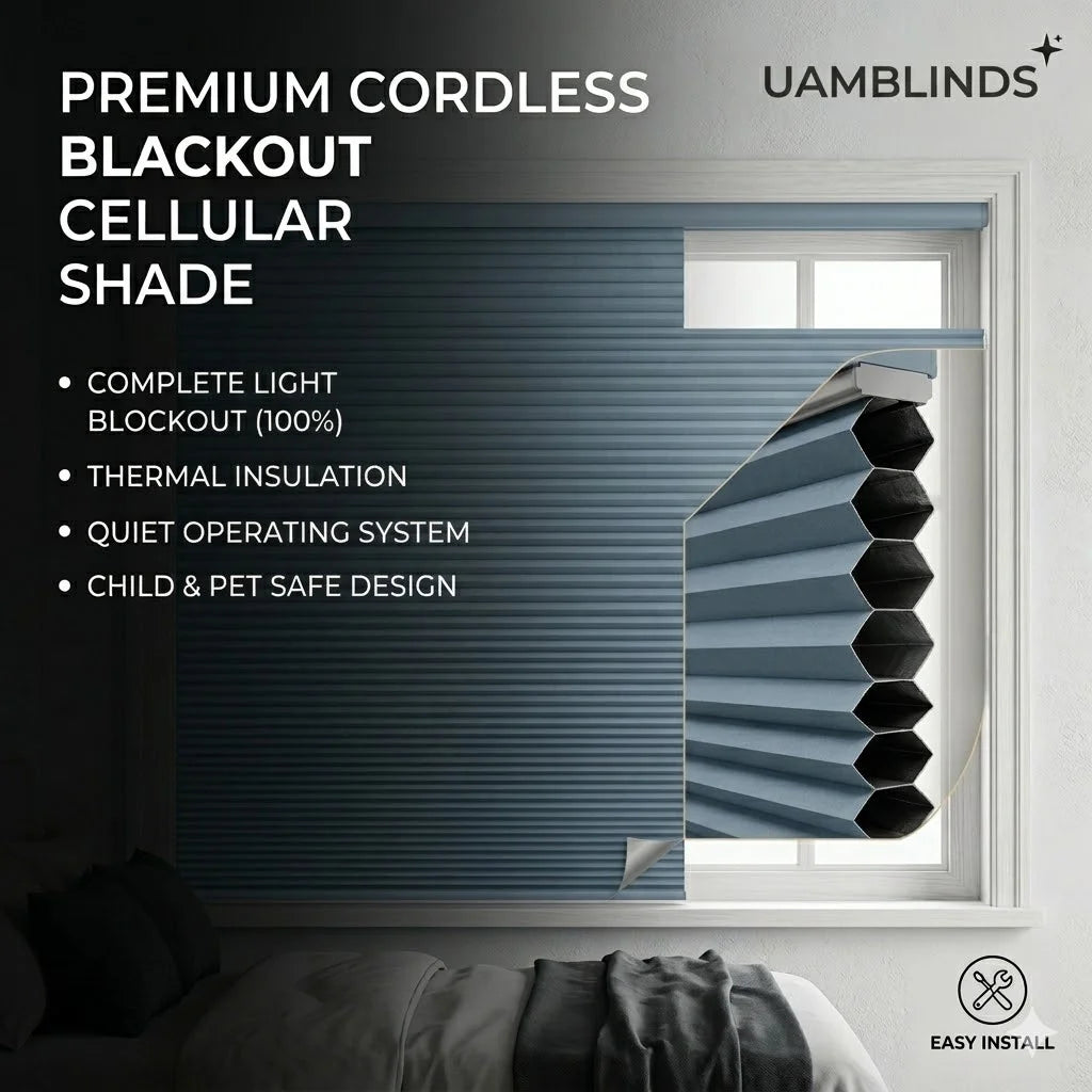 Blackout honeycomb curtain with insulating cellular structure for energy efficiency and privacy
