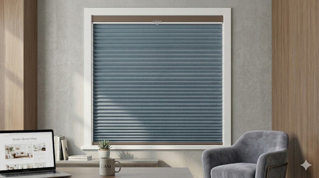 Full blackout honeycomb curtain with triple-layer cellular design for complete privacy and light control
