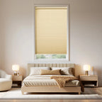 Modern bedroom with cordless top down bottom up cellular window blind complementing minimalist interior decor

