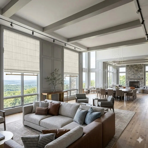 Blackout Roman shades fully lowered blocking all light — custom cordless window treatment for bedrooms and nurseries
