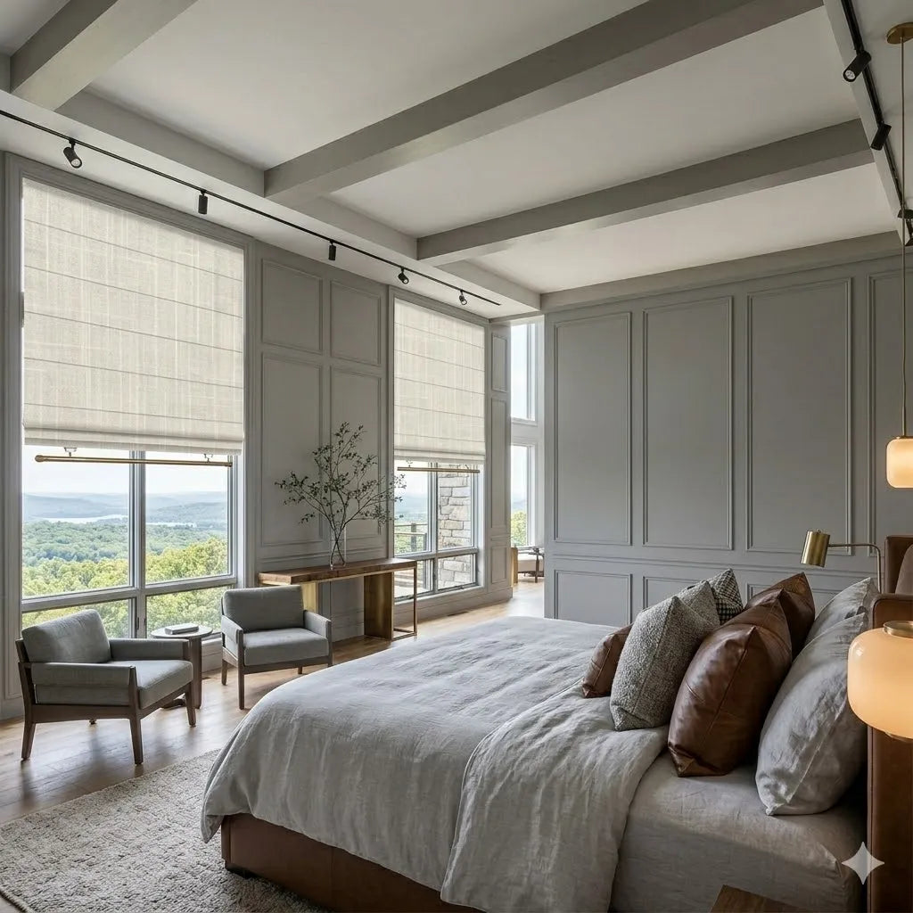 Total Privacy Blackout Cordless Roman Shades for Master Bedroom