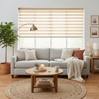 Custom blackout zebra blinds in dark bedroom for total sleep privacy — cordless dual-layer window shades made to measure
