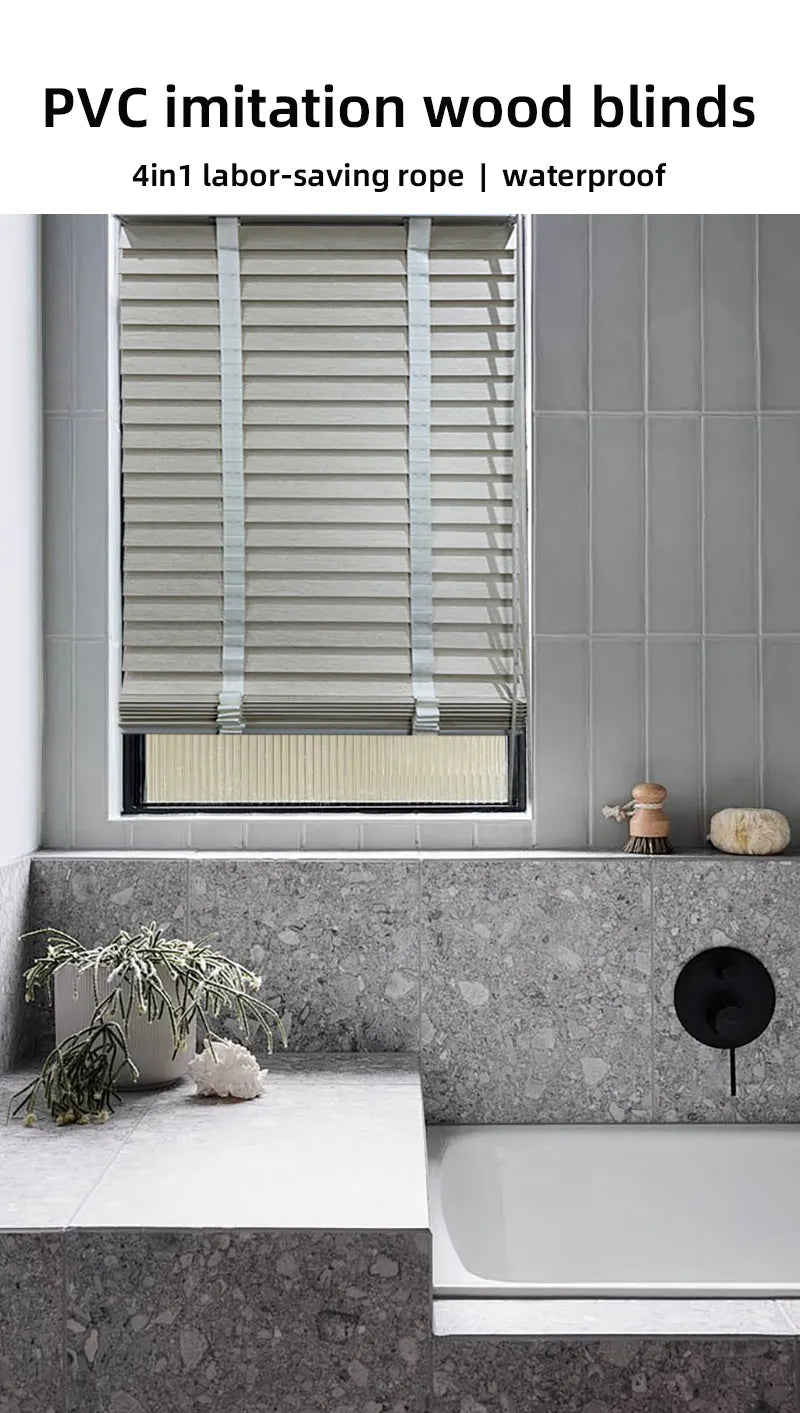 Custom Waterproof Cordless Faux Wood Blinds for Bathrooms and Kitchens