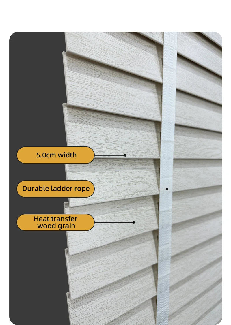 Custom Waterproof Cordless Faux Wood Blinds for Bathrooms and Kitchens