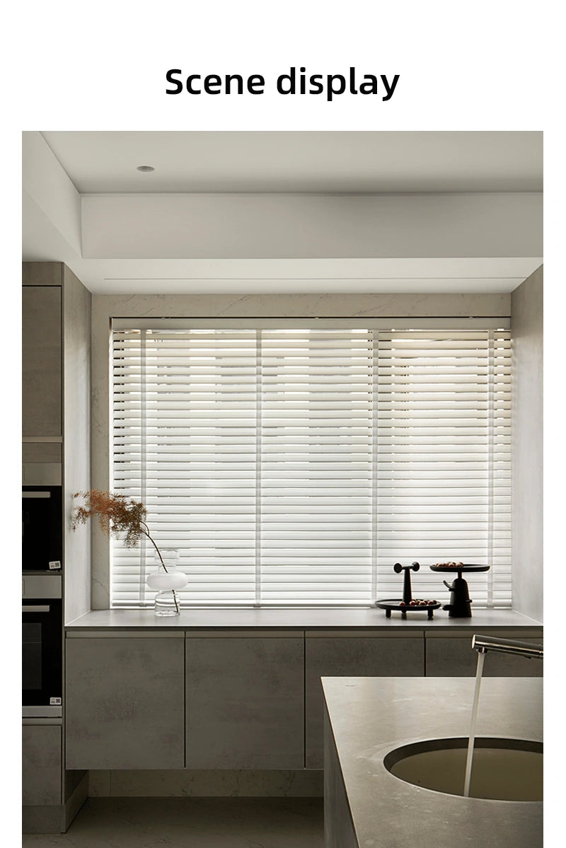 Custom Waterproof Cordless Faux Wood Blinds for Bathrooms and Kitchens