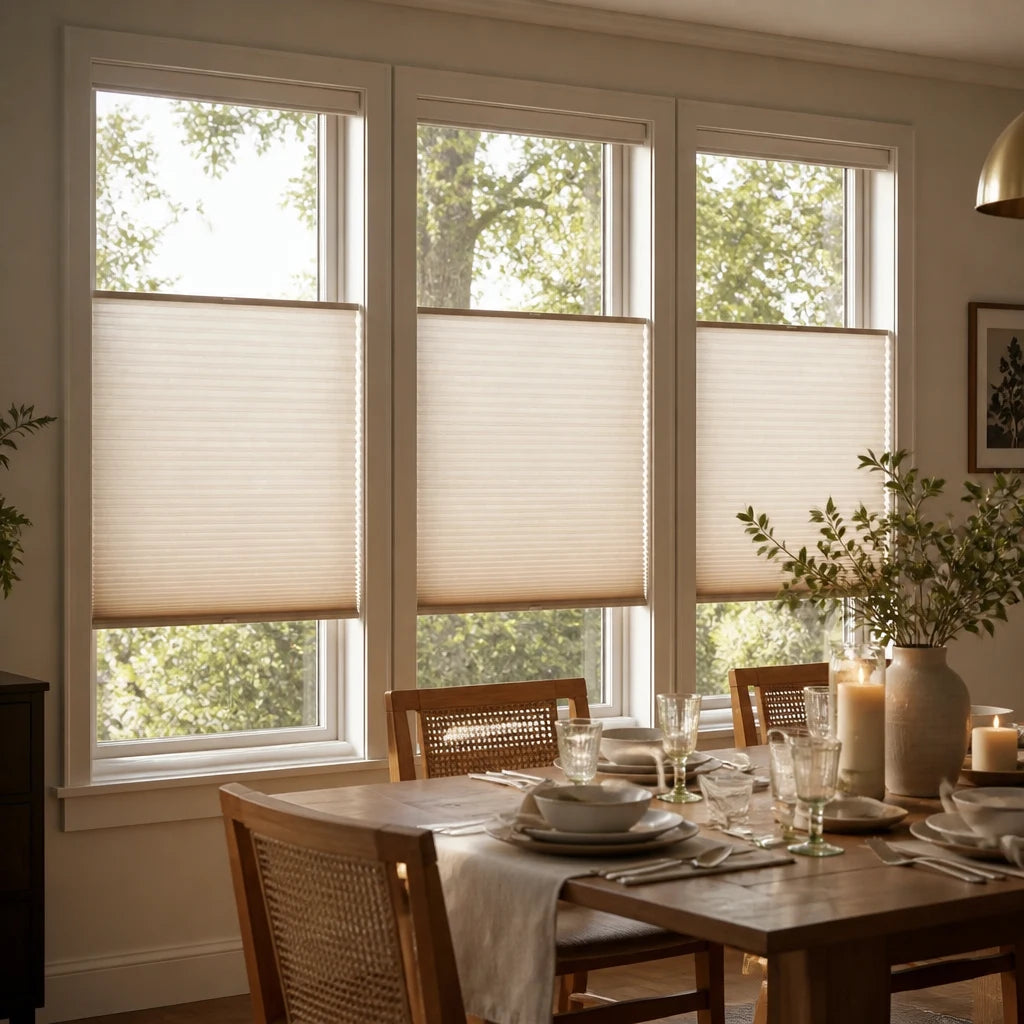top-down bottom-up cellular shades side by side, dining room