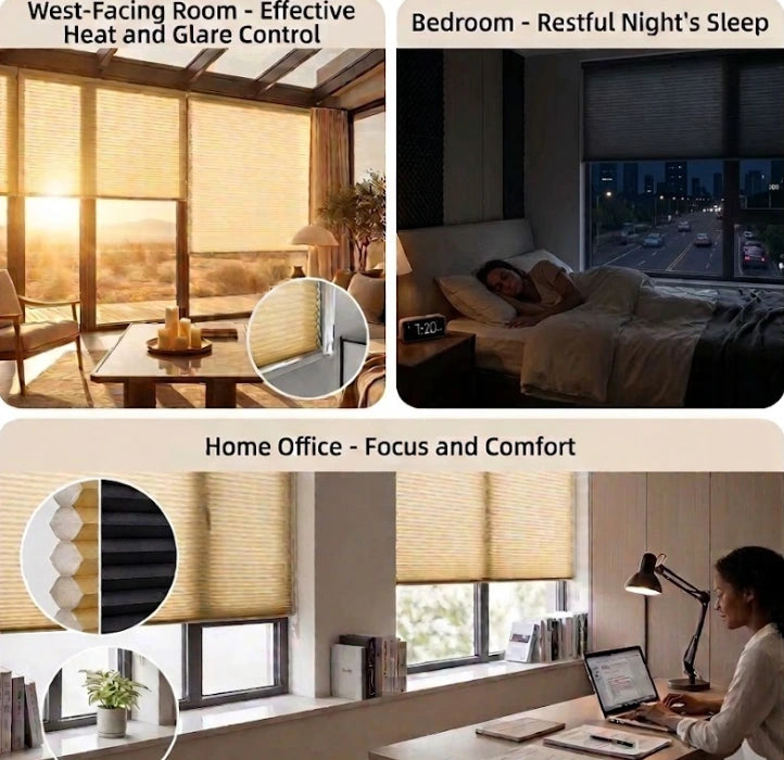 Custom double cell honeycomb shades size measurement guide — made-to-measure light filtering cordless window blinds

