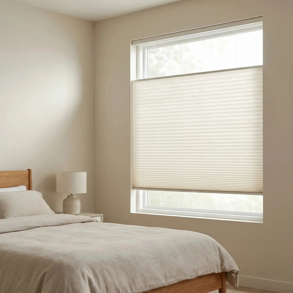 ff-white light filtering TDBU honeycomb shades, nighttime privacy
