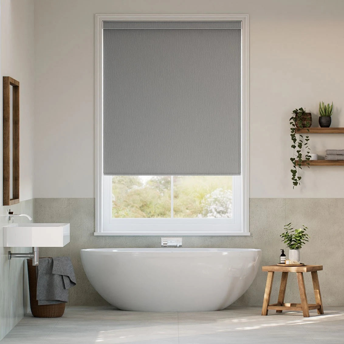 Blackout thermal insulated roller shades in bedroom blocking 100% light — custom cordless window blinds for US, Canada and Australia
